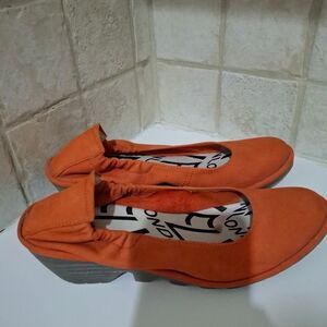 Fly London Sling Back Poppy Orange Wedge Shoes Size EU 40 US 9